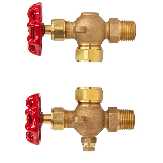 Bronze Water Gauge Valve Set w/SS Ball Check & Drainage for Boiler/Steamer/Return Tank (Less Protector Rods)